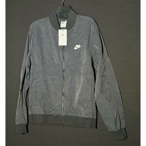 Nike Men's Black Bomber Jacket Embroidered Logo Zip-Front Long Sleeve Cotton, SM